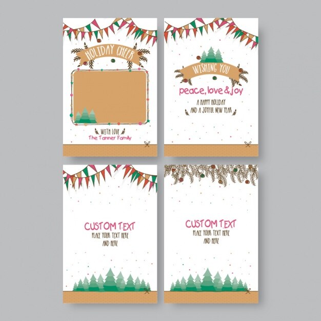 Collection of four greeting cards with garlands