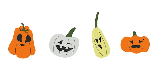 Collection of four hand drawn pumpkins with cut out faces Halloween time