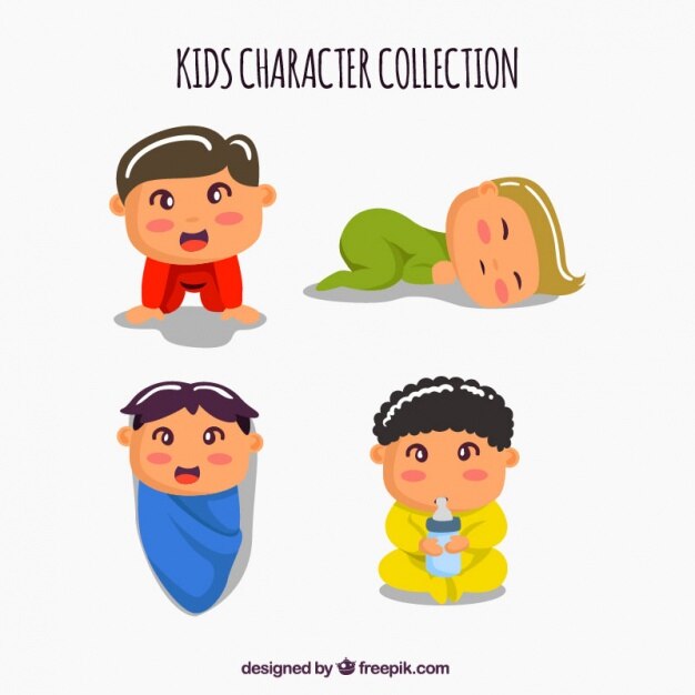 Collection of four kids with colorful pajamas