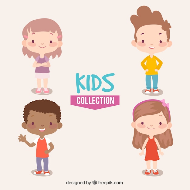 Vector collection of four smiling kids