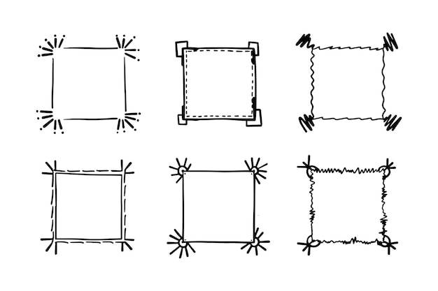 Коллекция рамок ручной работы чернильные элементы на белом фоне