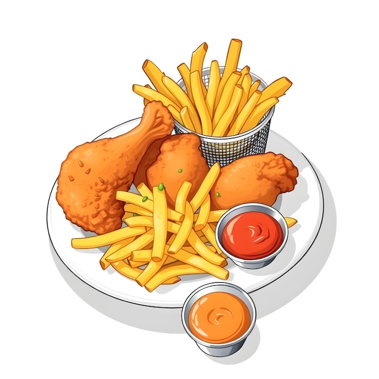 Vector a collection of fried chicken and french fries vector illustration