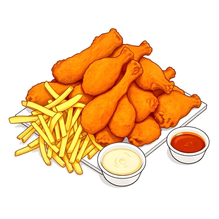 Vector a collection of fried chicken and french fries vector illustration