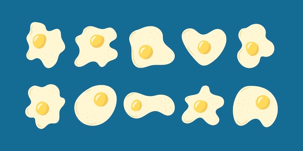 Collection of fried egg in different shape flat design doodle drawing icon vector illustration