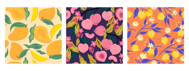 Collection of fruit seamless patterns