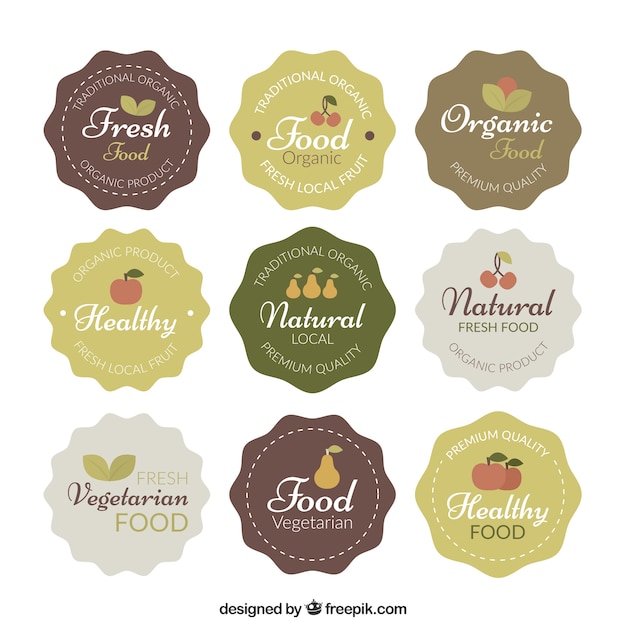 Vector collection of fruit and vegetarian food vintage label