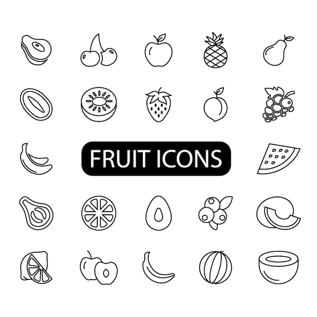 Vector collection of fruits and cherries set of simple icons in silhouette vector illustration eps 10