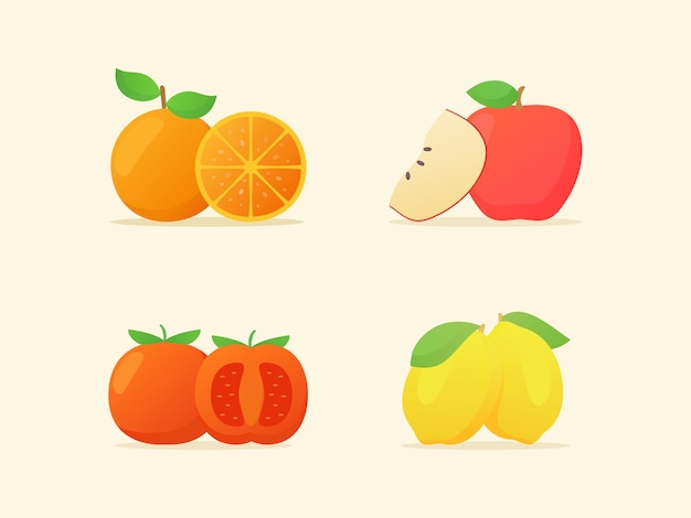 collection of Fruits isolated on beige