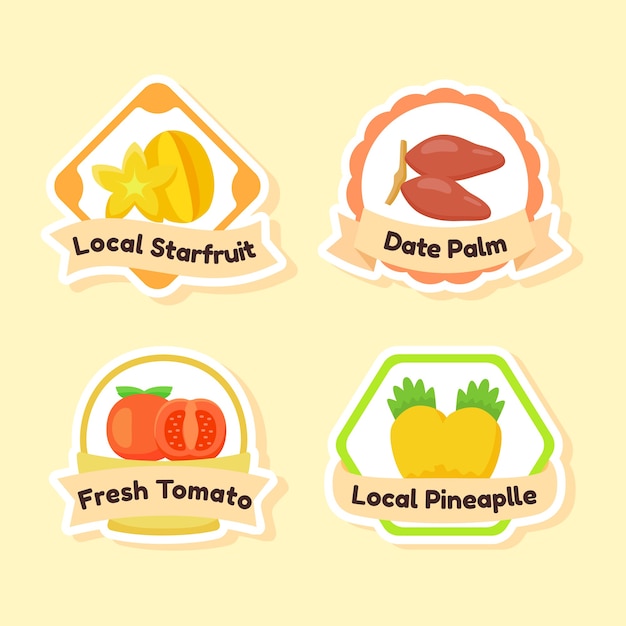 Collection of fruits label isolated on yellow