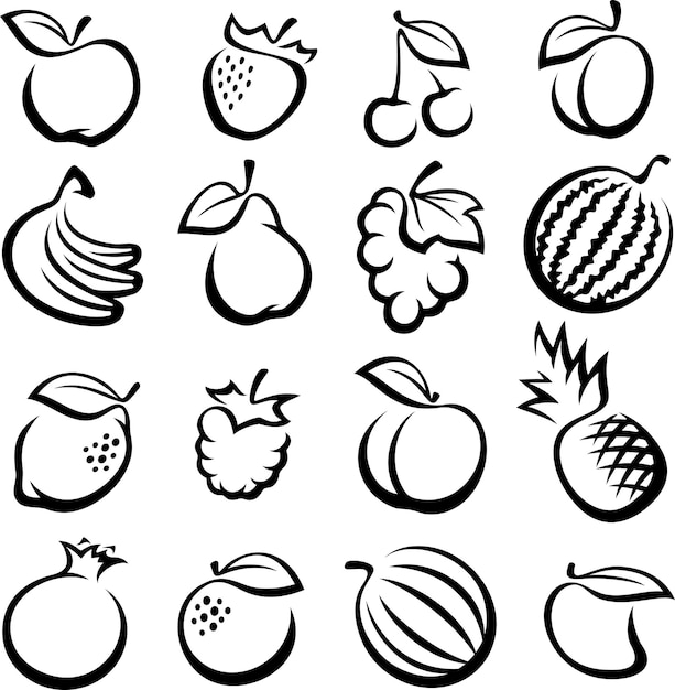 Collection of fruits set Vector illustration