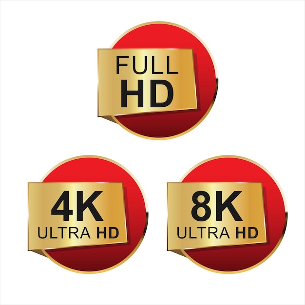 Vettore raccolta di icone full hd 4k 8k e ultra hd