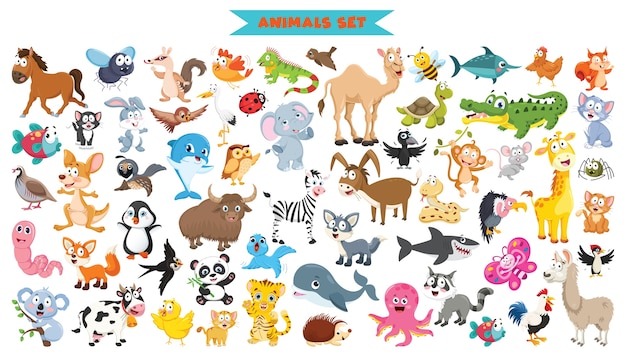 Vector collection of funny cartoon animals