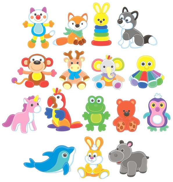 collection of funny and colorful toy animals
