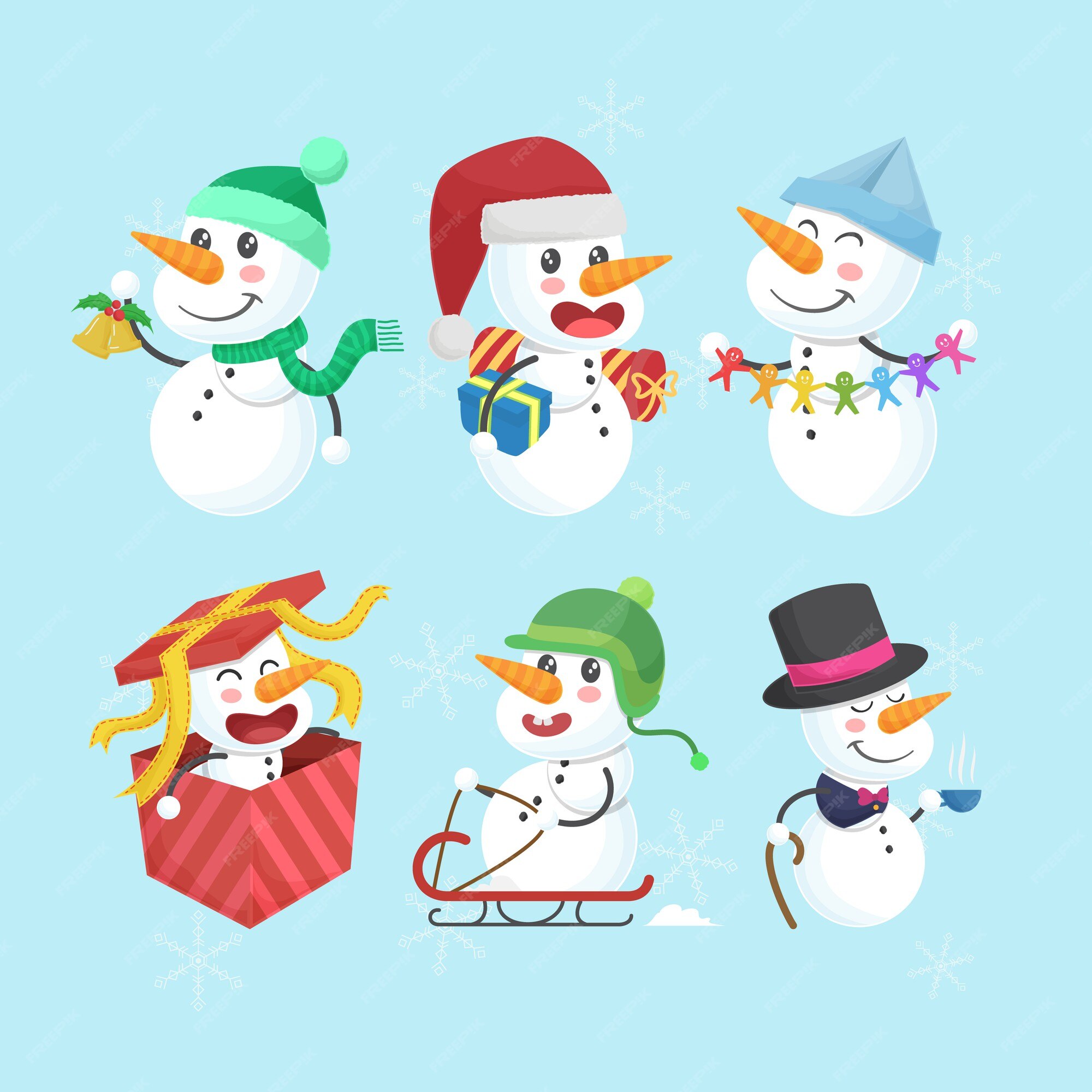 Premium Vector | Collection of funny and cute christmas snowman characters Premium Vector | Collection of funny and cute christmas snowman characters