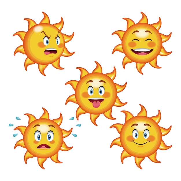 Collection funny sun differents face cartoon