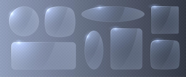 밝은 배경에 고립 된 직사각형 원형 및 타원형의 미래의 유리 프레임 컬렉션 터 3d 일러스트레이션