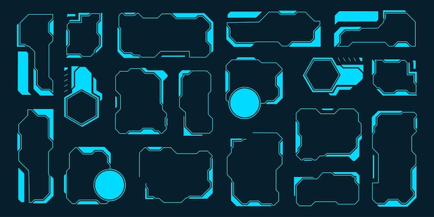 デジタルインターフェースのためのフューチャリスト HUD エレメントと UI デザインのコレクション