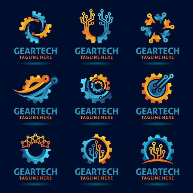 Vector collection of gear tech logo design