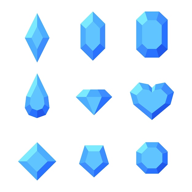 Vector collection of gemstones in blue color