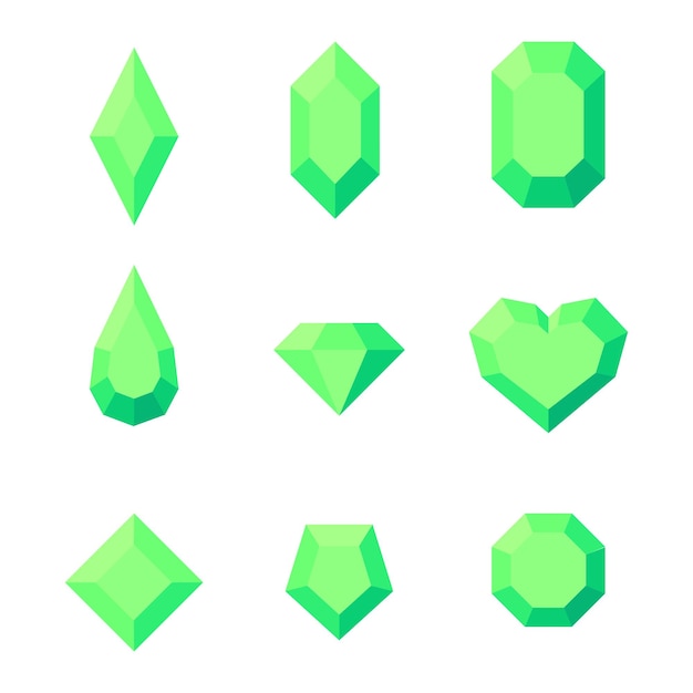 Vector collection of gemstones in green color