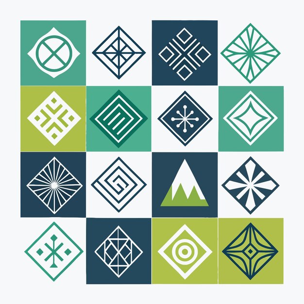 Collection of Geometric Diamond Shape Icons in Square Tiles