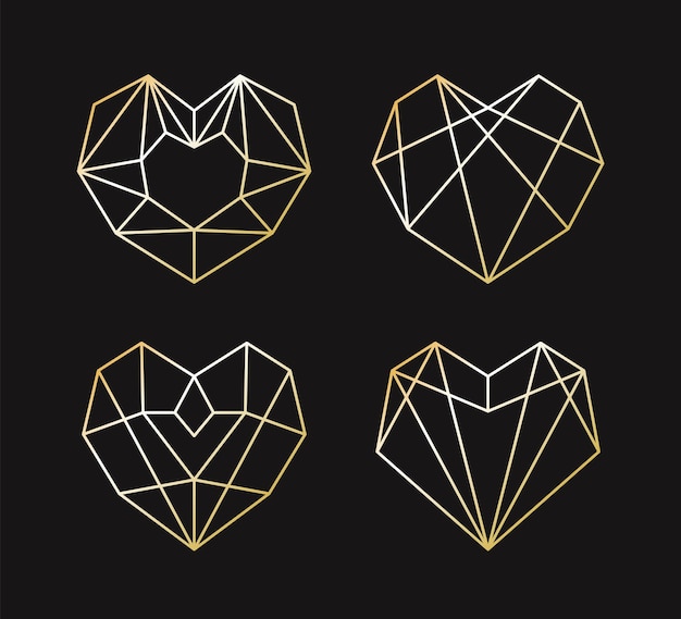 collection of geometric golden heart shape.