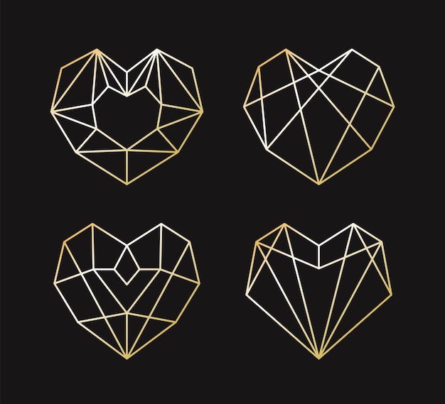 Collection of geometric golden heart shape.