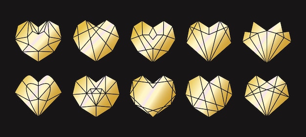 collection of geometric golden heart shape.