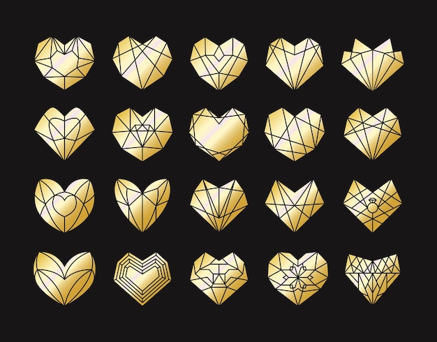 collection of geometric golden heart shape.