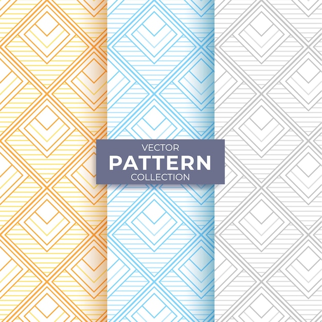 Vector collection of geometric minimal lines pattern set vector.three color combinaton yellow,blue,gray.