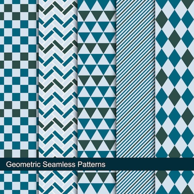 幾何学的なシームレス パターンのコレクション ブルー デザイン