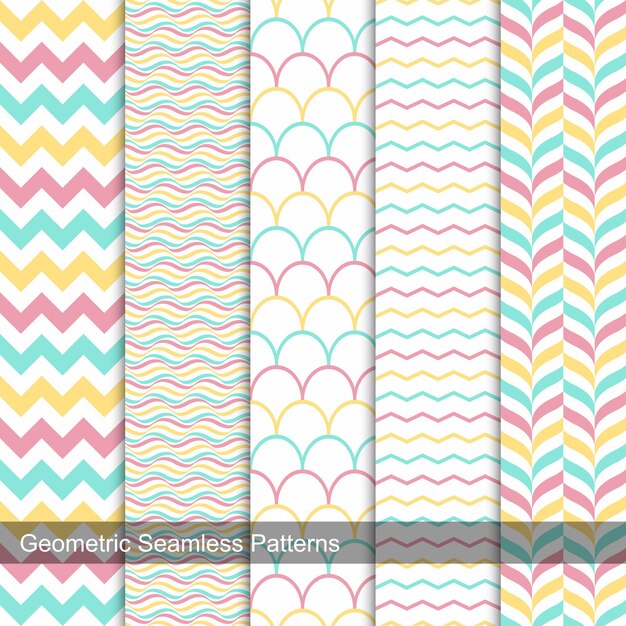 Collection of geometric seamless patterns in memphis colors fashion style 80s90s