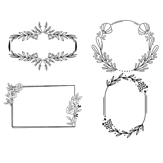 Collection of geometric vector floral frames Round oval triangle square Borders decorated with h