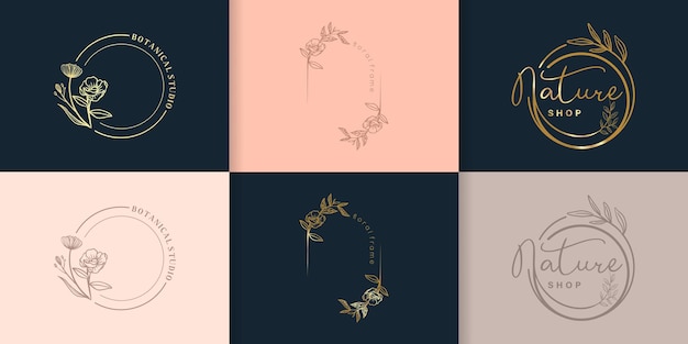 Vector collection of geometric vector floral frames round oval triangle square borders decorated with hand drawn delicate flowers branches leaves blossom illustration