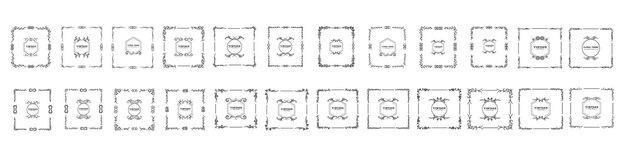Коллекция геометрических векторных цветочных рамок, квадратных бордюров, украшенных деликатной нарисованной вручную
