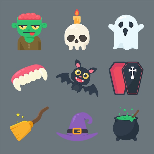 Collection of ghosts and objects for halloween. separate elements from the background