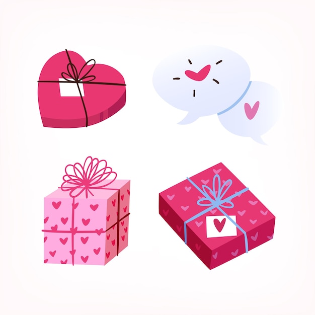 Collection of  gift boxes decorated for valentine day with pink wrapping paper Isolated vector