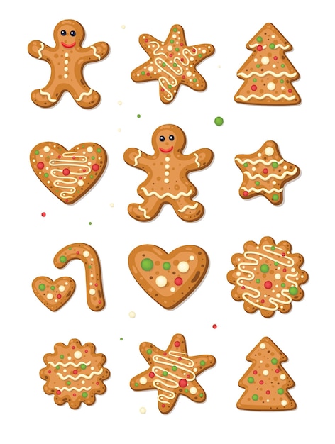 Vector a collection of gingerbread cookies with a gingerbread man on the bottom