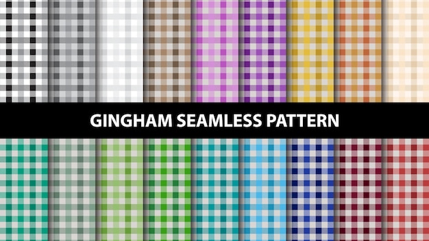 Collection of gingham tablecloth vector seamless pattern