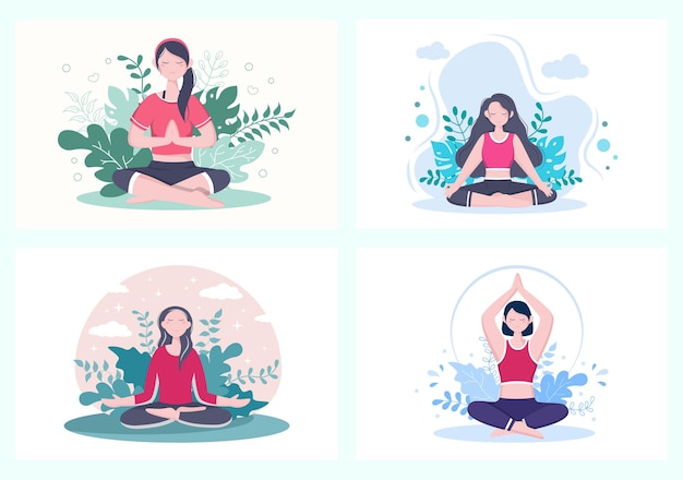 collection of girl doing Yoga or Meditation