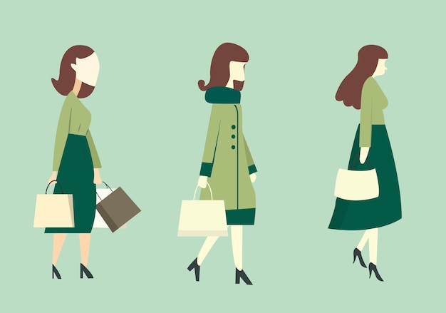 Collection girl shopping flat illustration vector