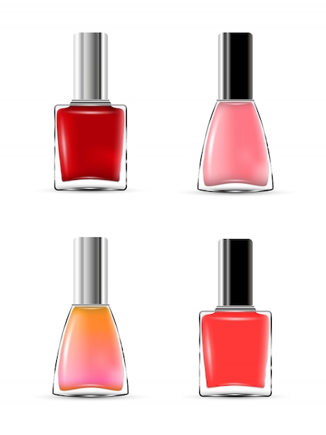 Collection glossy nail polish bottle with cap.