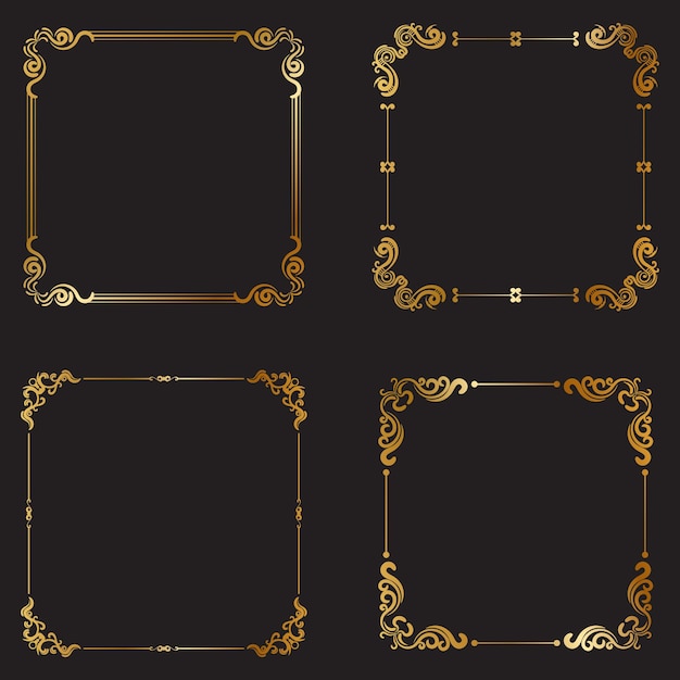 Collection of gold floral vintage luxury square frame