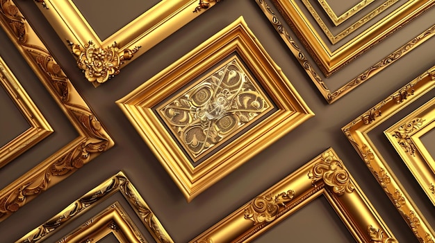Vector a collection of gold framed frames on a brown background