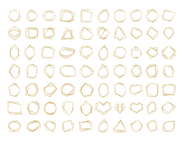 Vector collection of gold polygonal linear frames of various shapes