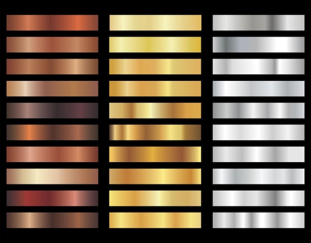 Collection of gold silver and bronze gradient for design vector illustration