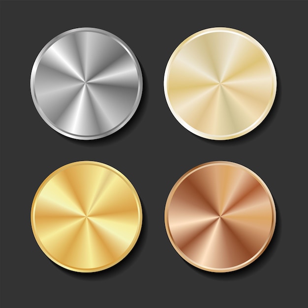 Vector collection of gold silver and bronze metallic gradients