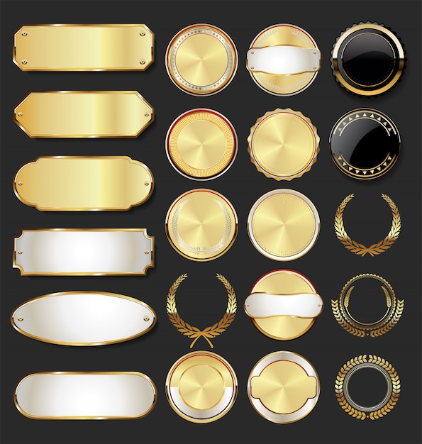 Vector collection of golden badges and labels retro style