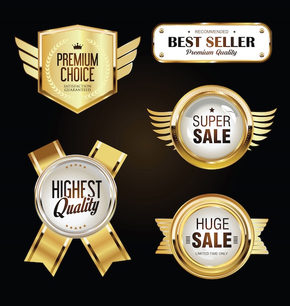 Vector collection of golden badges and labels retro vintage design