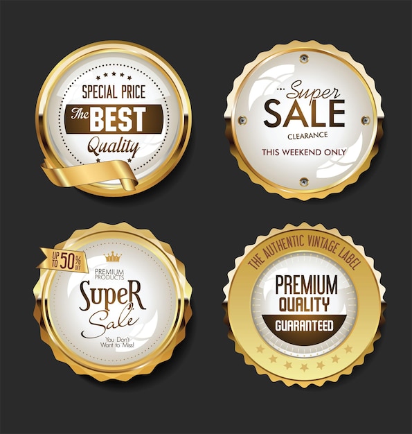 Collection of golden badges labels and tags